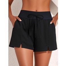 新款 寬鬆女士泳褲帶內襯三角褲防走光平角運動沙灘褲女泳褲