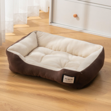 프리픽 포근한 강아지 사각 방석 극세사 쿠션 침대, 1개, 브라운