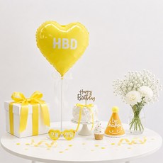 이벤트홀릭 HBD 하트풍선 생일파티용품 생일상 소품 세트, 1개, 7.옐로우하트 세트