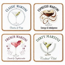 Mahjong 컵받침 칵테일 8피스 - 사각 흡수성 세라믹 컵받침 코르크 뒷면 스탠드 포함 음료 칵테일 파티 마작 파티 마작 애호가를 위한 선물 25.4 x 25.4c, Martini Coasters