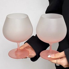 漸變粉磨砂玻璃杯 法式高腳杯 紅酒杯 香檳果汁杯 9 01, 1個, 臻品 少女粉嘟嘟盃, 屹 對飲兩盃
