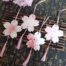 臺灣出貨 創意幼兒園許願卡吊樹卡心願卡懸掛件吊牌兒童開學祝福空白卡片紙, 彩印櫻花40張配粉色絲帶+粉色流蘇, 1個