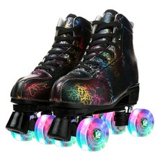 여성용 제시 롤러 스케이트 하이탑 스케이트 아웃도어 더블 로우 신발 가방 포함, 38 / Women's 7 / Men's 6, Black Lightning Wheel, 1개, 라이트닝 블랙 플래시 휠