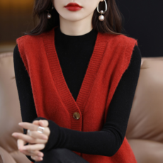 NEW 사계 여성 니트조끼 카디건 브이넥 간절기니트 루즈핏 골프 니트조끼 이너 중년여성조끼 소프트 프리미엄원단 봄여성의류-6컬러