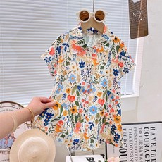 女童裙 夏季新款 襯衫裙 開衫裙 薄款 連衣裙 兒童裙子