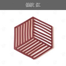 矽膠幾何隔熱墊 - 北歐風防燙杯墊/鍋墊, 1個, 條紋 紅色