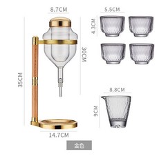 日料店衕款清酒冰酒壺套裝：滴漏式溫酒、龍頭醒酒器，快速冰鎮，品味日式清酒, 【冷熱適宜】金冰酒器++4個杯+公杯, 1個