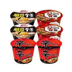 [농심] 컵라면(대) 튀김우동2+신라면2+오징어짬뽕2, 6개