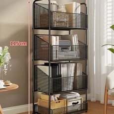 수거함 세탁물 이동식 다용도 빨래바구니 카트 3단, 블랙 4단 플로어 스탠딩 타입