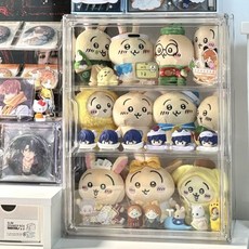 公仔展示櫃 痛櫃 大容量 多層防塵公仔櫃 棉花娃娃收納盒 手辦模型立牌展示架, 1個, 高透防塵收納展示盒-大號三格