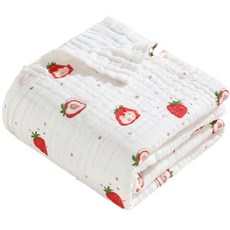 KIDS PARK 六層純棉紗布寶寶浴巾 (70*90 90*90 110*110 多尺寸選擇 商檢合格), 笑臉草莓【不包邊】70*90CM, 1個
