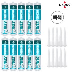 오공 무초산 방수 실리콘 백색 + 실리콘노즐 샷시 창호용 몰딩 걸레받이, 10세트