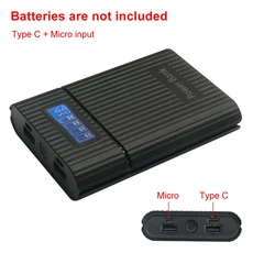 DIY 18650 충전기 파워 박스 LCD 디지털 디스플레이 휴대용 고속 보조배터리 케이스 배터리용 듀얼 USB, 05 Black For 4x 18650