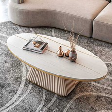거실 대리석 인조 티테이블 1m 포세린 타원형 슬레이트 커피 테이블 ., 3. 130cm 화이트 다리 설산석