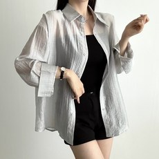더한땀 여성 오버핏 쿨 시스루 남방 셔츠 여름 빅사이즈 살안타템