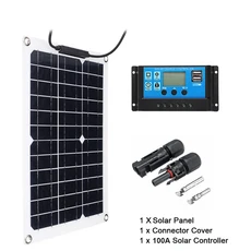 600W/ ㎡ 유연한 태양광 패널 12V 배터리 충전기 듀얼 USB 10A-100A 컨트롤러 전지 파워 뱅크 자동차 요트, With 100A controller