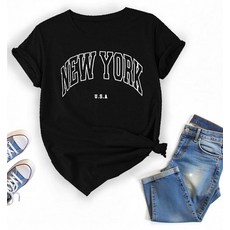 여성용 New York Since 1788 레터 프린트 티셔츠 (US 알파 미디엄 레귤러 레귤러 컬러 B), 색상 C