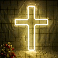 십자가 네온사인 USB 벽걸이 전원 LED 웜화이트 35 x 40cm 기본 길이, 크로스 프레임 40 x 27cm 웜화이트 US