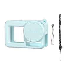 DJI Action 5 4/3 카메라 액세서리용 실리콘 보호 커버 끈 스크래치 방지 캡이 있는 전체 케이스, 01 Mint Blue