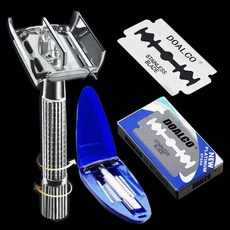 經典手動剃鬚刮鬍刀刮臉刀 雙面刀片刮胡刀手動不銹鋼雙面刀片剃須刀男士刮胡子刀進口刀片老式刮臉刀 手動刮鬍刀傳統老式雙刃, 1個, 1刀架10刀片（配刀盒）