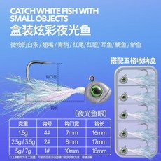夜光根釣冰絲鉛頭鉤 翹嘴鱖魚鱸魚專用假餌, 2.5克 收納盒,3隻 夜光魚鉤蝦, 1個