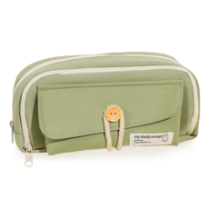 리리월드 심플 대용량 펜 파우치 봉제 필통, 1개, 단추 그린