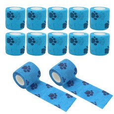 이지유 애견 자가점착 붕대 신발 강아지 일회용 산책 양말, 12개, 발자국 블루