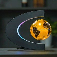 可開發票 磁懸浮地球儀髮光自轉辦公室桌麵擺件家居裝飾創意禮品生日禮物 磁懸浮地球儀 發光夜燈 自轉 黑科技創意禮物, 6寸C形金色英文(球體發光)