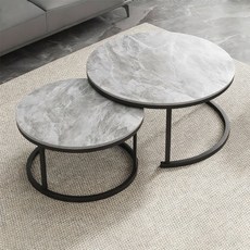 New World 거실테이블 70+50CM 원형티테이블 CJ01, 그레이+블랙