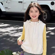 로르카 14세 이상 사용 가능 아동용 여아 후드 지퍼 루즈핏 무지 포켓 민소매 조끼