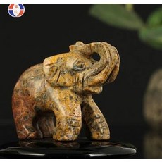 景山珍寶 天然彩花石大象擺件, 美國純天然花豹石大象擺件外貿清倉寶石水晶把件玩件雕刻件TBB097, 1件