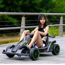 可伸縮成人可坐兒童電動卡丁車男女四輪充電小孩車, 烤漆灰全功能+超威12V12EVA輪, 1個