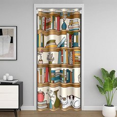 Erosebridal 출입구 프라이버시를 위한 책장 도어 커튼 만화 암막 커튼 너비 86.4cm x 길이 203.2cm(34 80인치) 고양이 옷장 학교 도서관 문 드레이프