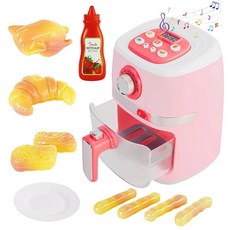 놀이 주방 액세서리 장난감 에어 프라이어가 있는 역할 주방 가전 세트 사운드 및 조명 색상 변경 놀이 음식 만 3-5 4-8세 남아 및 여아용 생일 선물 핑크, 놀이 주방 액세서리, 장난감 에어 프라이어가 있는 역할