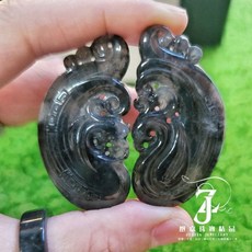 翡翠冰玉牌仿古如意牌龍鳳凰情侶玉珮掛件, 黑, 1個