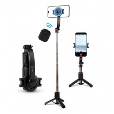 AIBO 鋁合金藍牙自拍棒三腳架，迷你便攜，六段伸縮，最大63cm, 黑, 1個, OO-K-TZ27