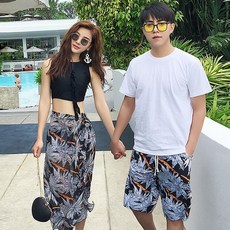 2018度假風三件式比基尼泳裝情侶海灘褲，時尚分體泳衣，展現性感曲線，海灘度假必備, 男裝-XL