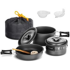 Lixada 10pcs 캠핑 조리기구 메시 키트 논스틱 경량 스태커블 냄비 팬볼 캠핑 요리 세트 수납 가방 배낭 여행용 야외 조리기구 액세서리 하이킹 피크닉용, 1개