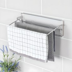 spider loc 免鑽孔智能黏貼摺疊式雙層抹布架, 銀色, 1個