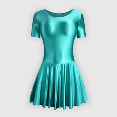 성인 여성용 광택 실크 댄스 드레스 요가 단색 쉐르핀 모양 연습 스커트 체조 레오타드 수영복, 08 Green, 01 S