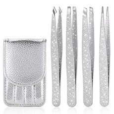 글리터 눈썹 핀셋 세트 4종 스테인리스 고정밀 족집게 인그로운 헤어 제거용 가시 제거 얼굴 털 제거 속눈썹 연장용, 글리터 실버, 1개