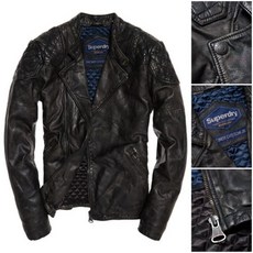 Superdry 極度乾燥 仿舊加工 真皮騎士夾克 復古黑, 1個, L