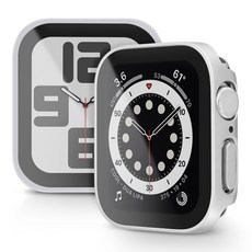 뷰씨 애플워치 스퀘어 풀커버 일체형 9H 강화유리 액정보호 케이스, 무광 실버