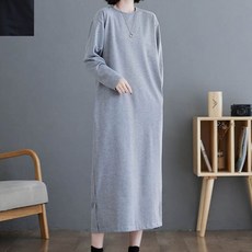 돌잔치원피스 무지 긴팔 롱 원피스 밑단 절개 체형 커버 홈웨어룩