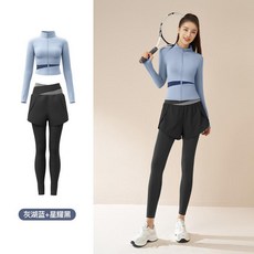 聚衣堂 拼色瑜伽服兩件套 跑步修身透氣運動健身套裝女
