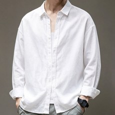 남자 여름 셔츠 리넨 캐주얼 긴팔 셔츠 남자 화이트 셔츠