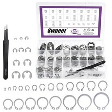 스위트 312개 4in1 스냅 링 플라이어 합금강 M4M28mm C클립 외부 유지 15mm10mm E클립 세트 핀 클립 수리용 핀셋 포함, C-클립 + E-클립 유지 링