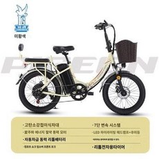 2인승 전기자전거 캐주얼 전동바이크 리튬배터리 가변속도 스쿠터, 48V, 25AH, F.베이지/20인치-7단 신장140~160