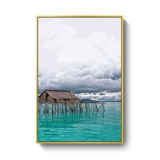 북유럽 해변 풍경 인테리어 액자 거실 장식 그림 모던한 디자인 아트포스터 우드액자 대형사진인화 매력적인 소형액자 현대적인 스타일 액자제작, 골드 프레임 D