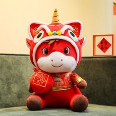 2026馬年吉祥物布娃娃公仔玩偶生肖毛絨玩具小馬活動禮品, 1個, 舞獅馬,30釐米